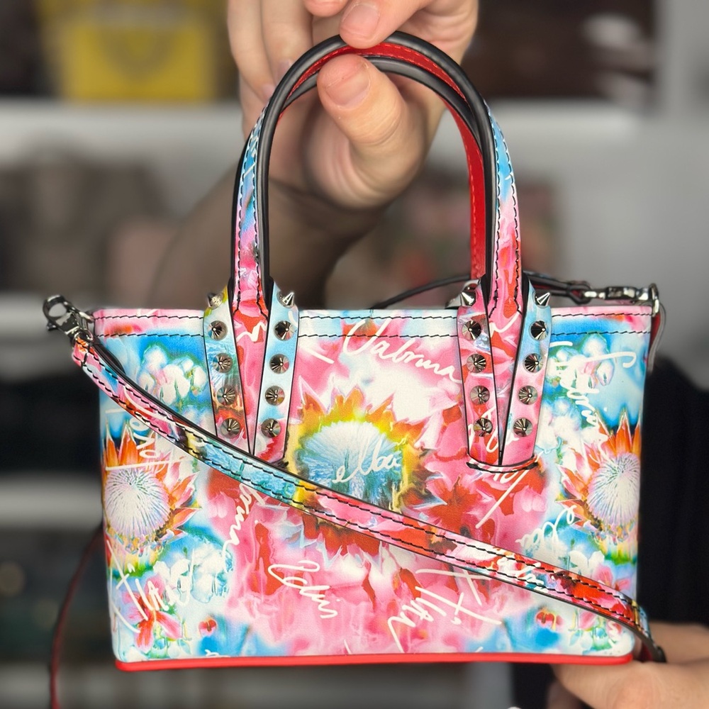 Christian Louboutin Multicolor Floral Graffiti Small Tote - Pink, Blue, Red